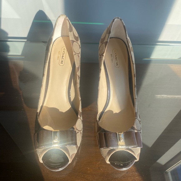 COACH Logo Peep Toe Wedge - Picture 2 of 7